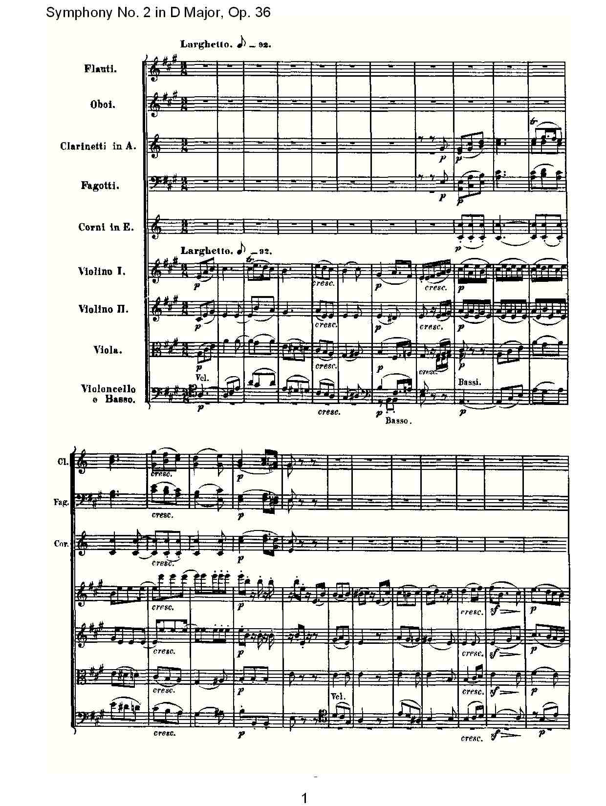 D大调第二交响曲 Op. 36 第二乐章总谱（图1）