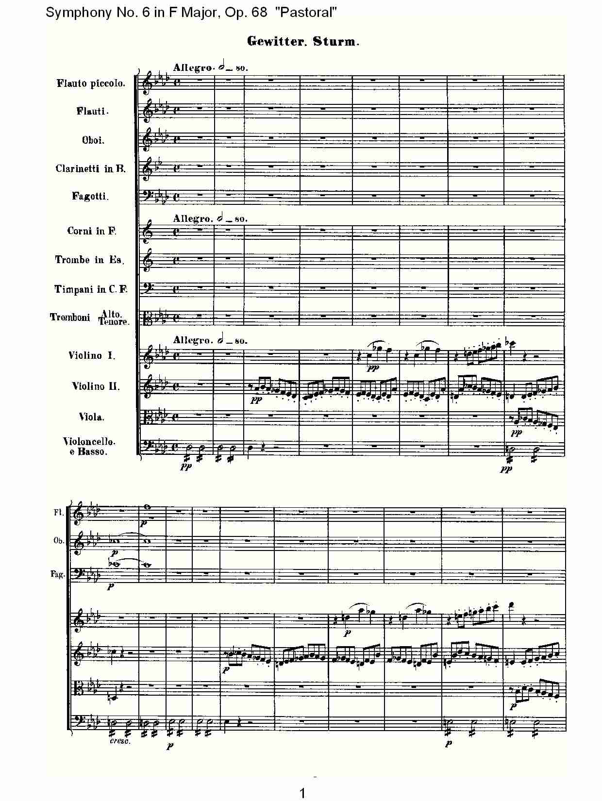 F大调第六交响曲 Op.68 “田园” 第四乐章总谱（图1）