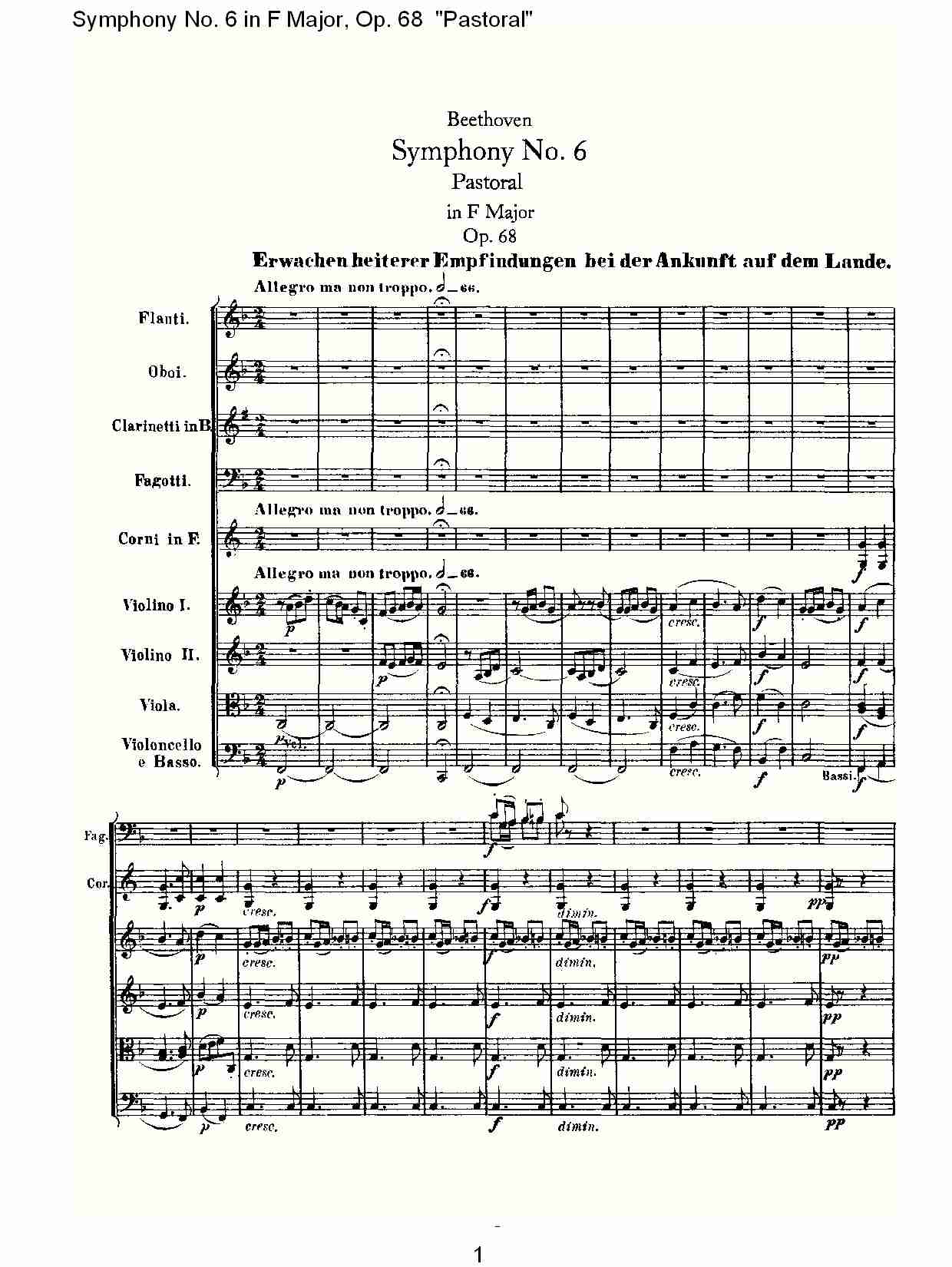 F大调第六交响曲 Op.68 “田园” 第一乐章总谱（图1）